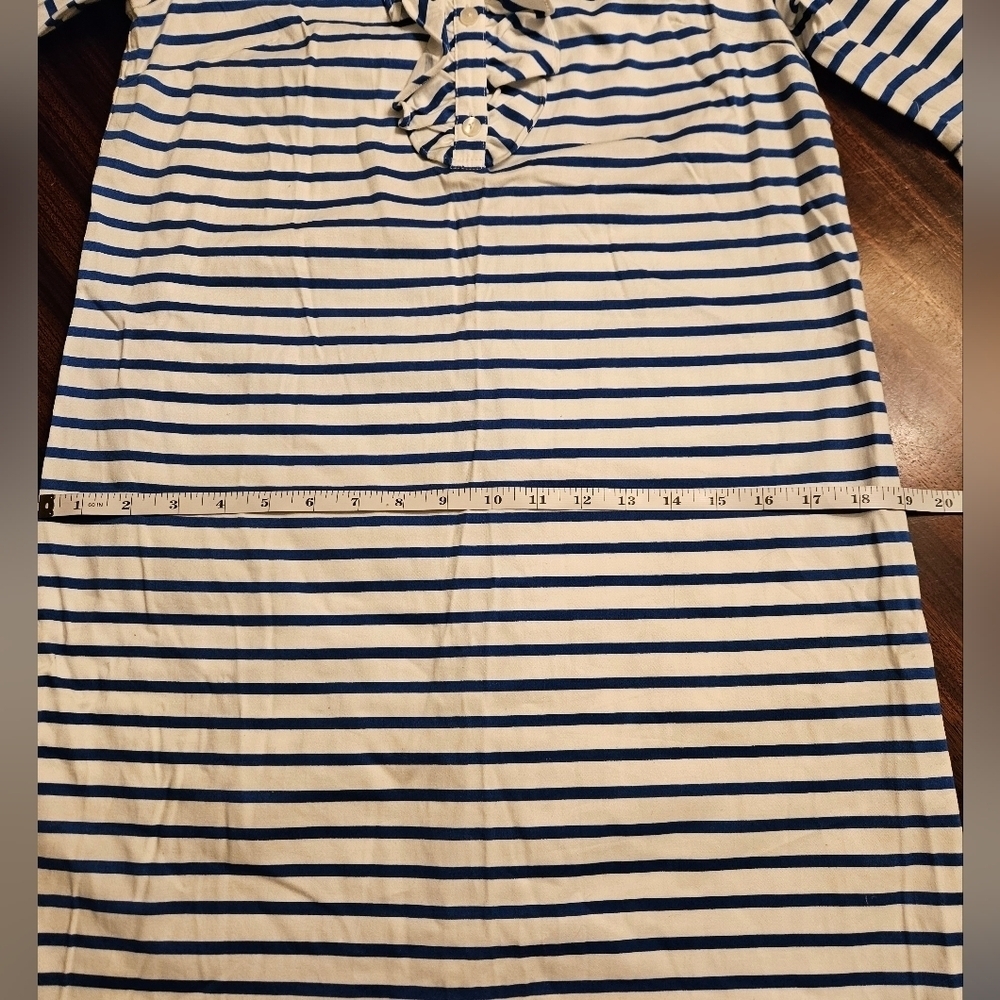 Draper James White Blue Striped Ruffle  3/4 Bell Sleeve Knee Length Dress SZ 2 - Picture 7 of 11